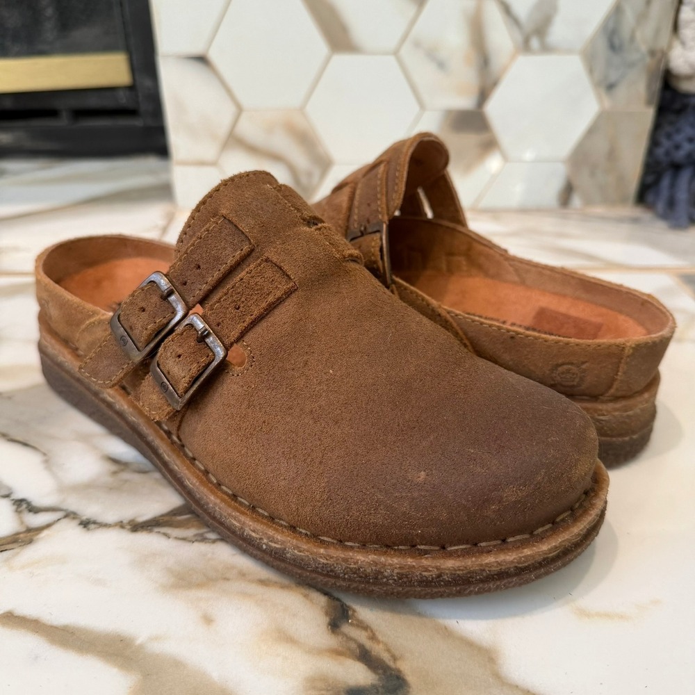 Born Cort Brown Leather Double Monk Strap Clogs Mules BR0081192 Womens 7 37-38‎